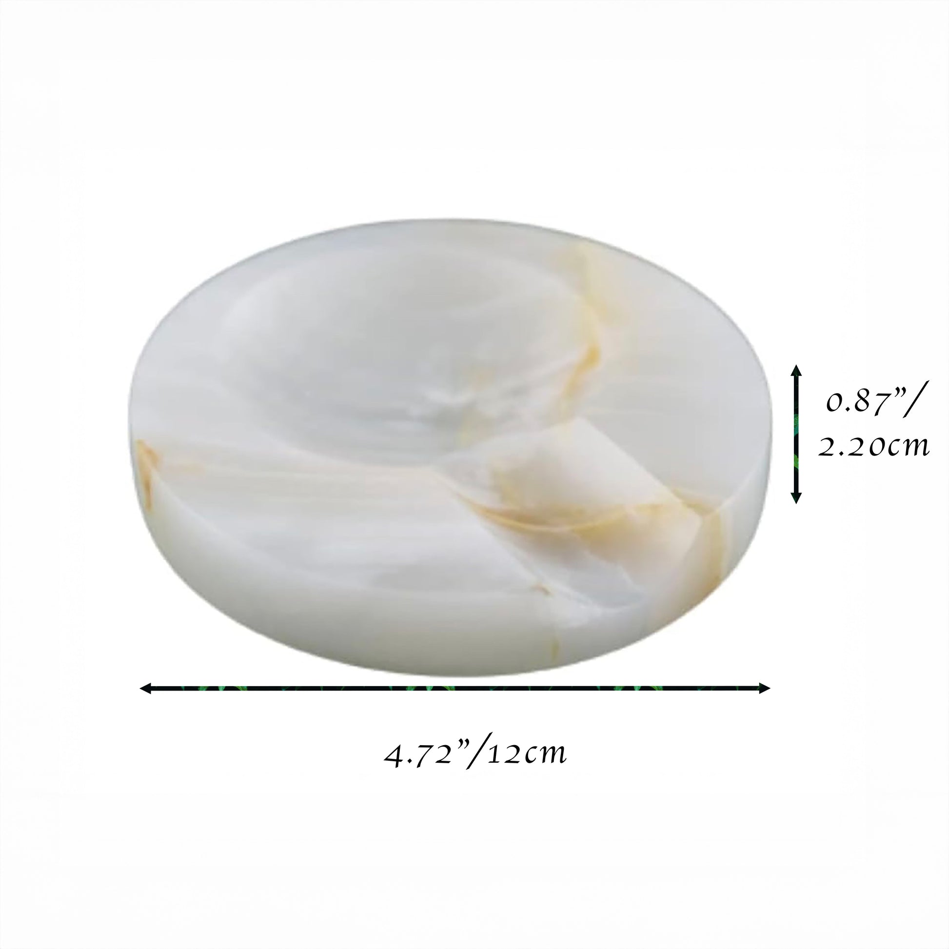 Onyx spoon rest shown with dimensions labeled for size reference